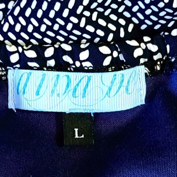 NAVY BLUE AND WHITE BOHO PATTERN ROMPER SIZE L - Picture 5 of 6